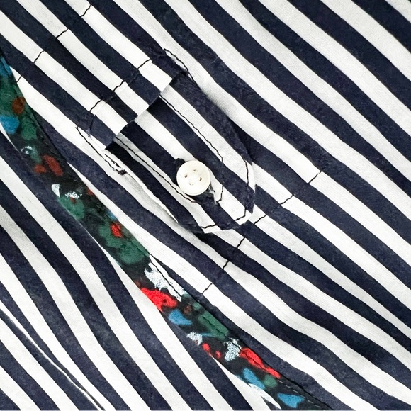Anthropologie HOLDING HORSES Navy & White Stripe/Floral Button Down Top - Picture 8 of 11